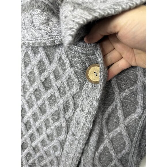 Aran Sweater Market Women M Gray Cable Knit Mock Neck Nordic Cardigan Ireland - Picture 2 of 7